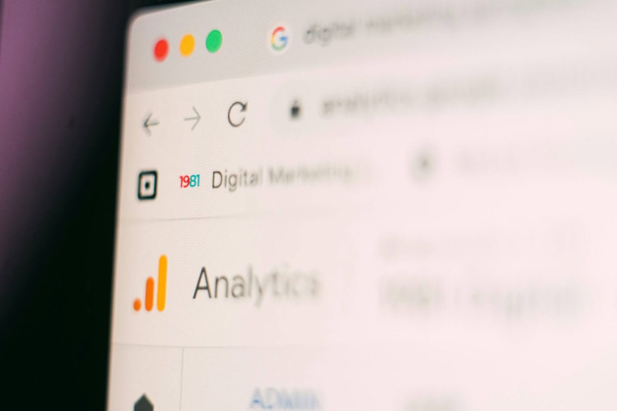 Close up of an open tab with Google Analytics logo visible in the corner.